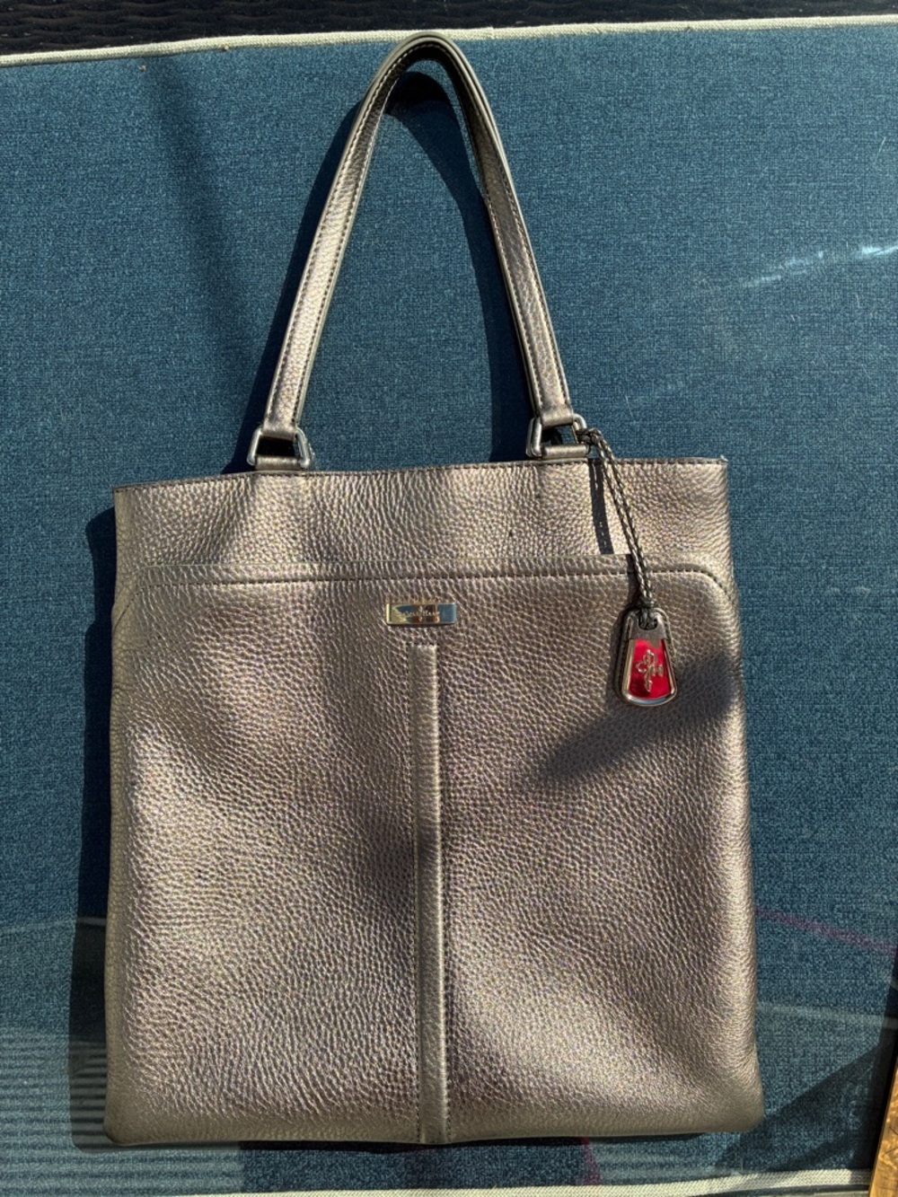 Cole Haan Leather Tote Bag in Metallic Pewter